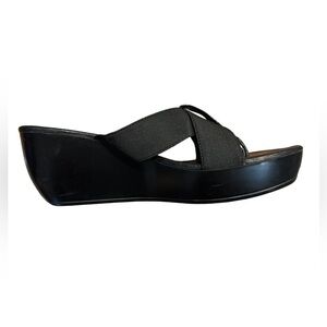 Donald J Pliner Clove Black Criss Cross Stretch Straps Toe Post Sandals 7.5